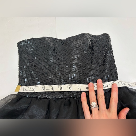 Betsey Johnson sequin tulle‎ black 80s strapless mini dress size 0 prom Y2K - Picture 7 of 16